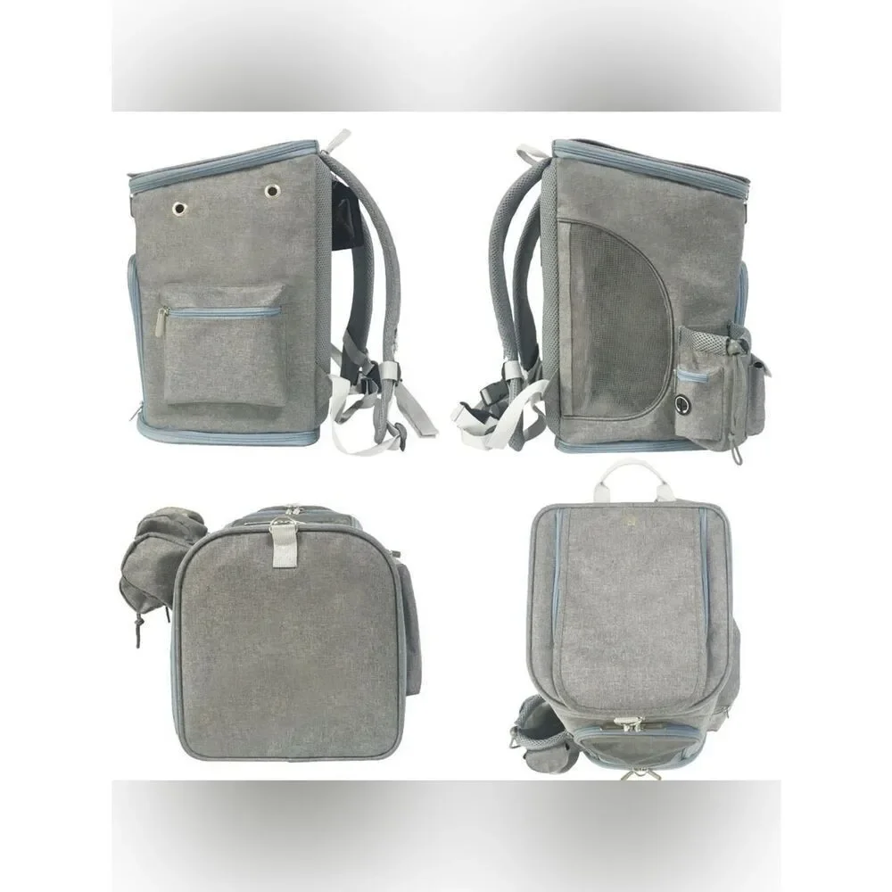 Mr. Peanuts Gray & Blue Convertible Small Pet Backpack & Crossbody Bag -Fleece